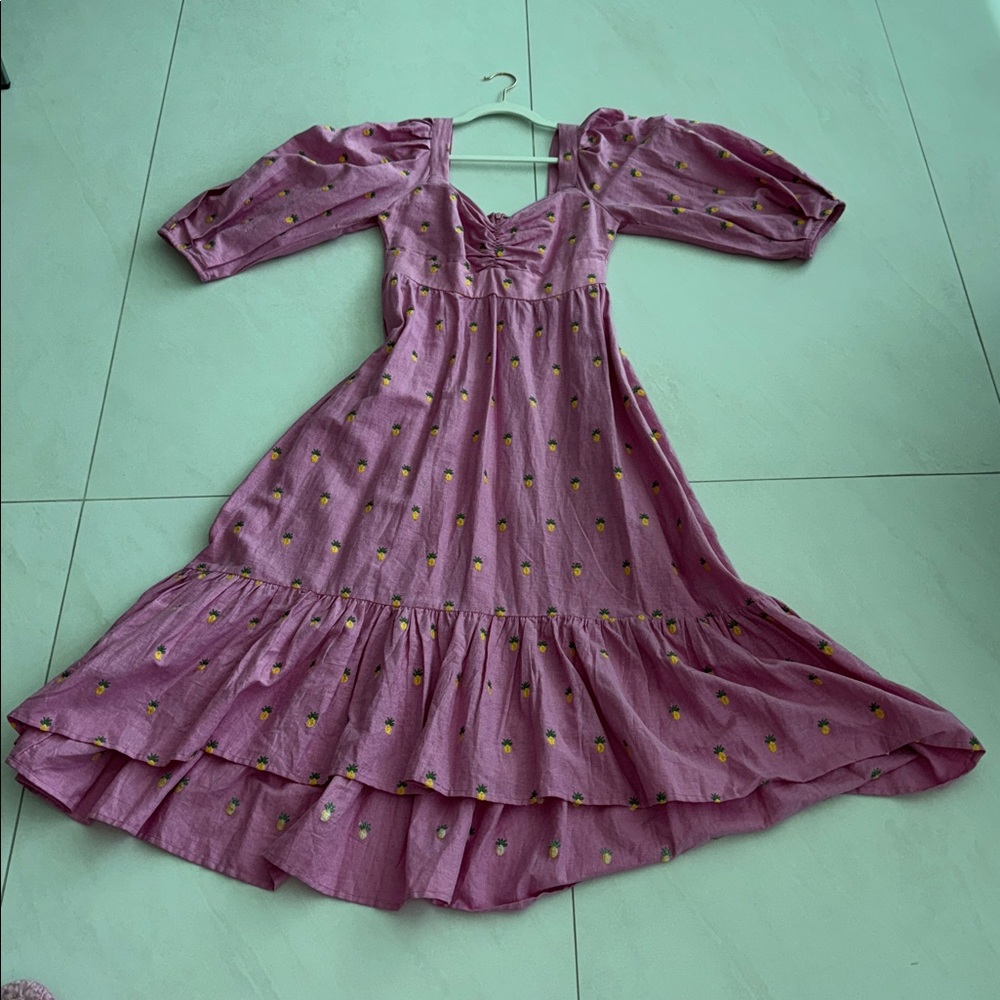 FARM Rio Pink Long Sleeve Dress with Yellow Accents
